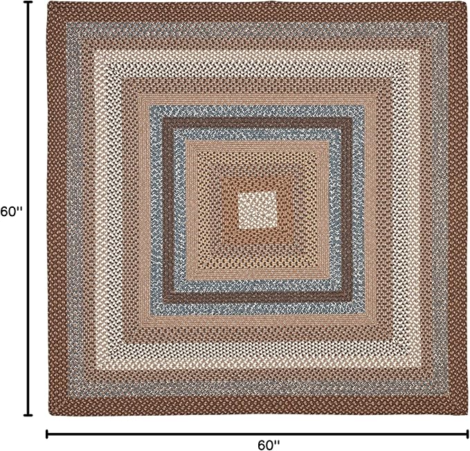 SAFAVIEH Washable Rug Outdoor Braided Collection - 5' Square, Brown & Multi, Handmade & Reversible, Non-Shedding & Easy to Clean, Ideal for Patio, Backyard, Mudroom (BRD313A)