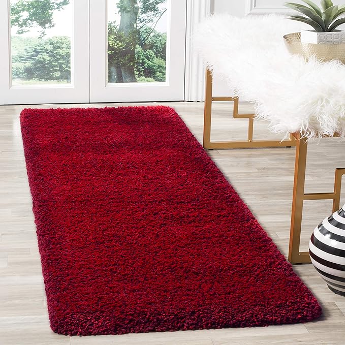 SAFAVIEH Santa Monica Shag Collection Runner - 2'3" x 9', Red, Solid Design, Non-Shedding & Easy Care, 2-inch Thick, Ideal for The Living Room, Dining, Bedroom (SGN725)