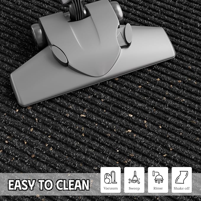 Front Door Mat 3' x 5', Low Profile Heavy Duty Door Mat Outside Entrance, Non-Slip Large Commercial Floor Mat, Absorbent & Resist Dirt, Easy Clean Welcome Entry Mat Indoor Outdoor, Black