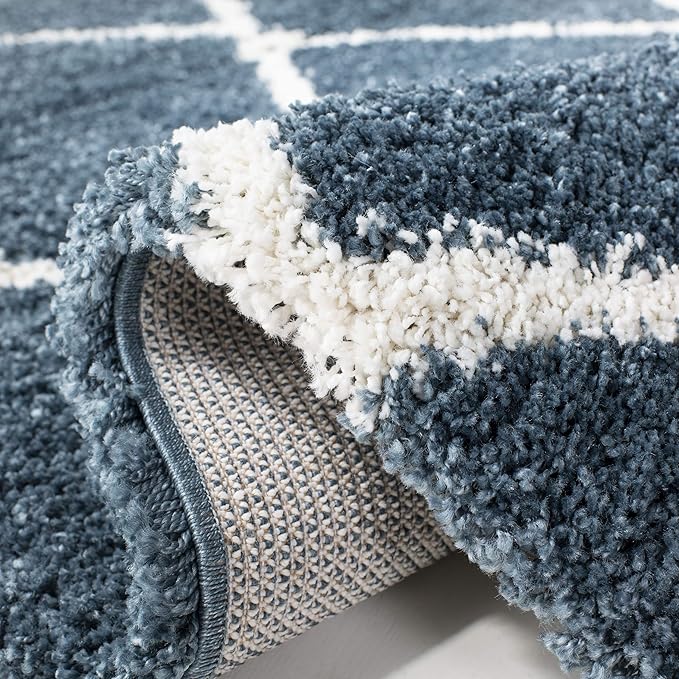 SAFAVIEH Hudson Shag Collection Area Rug - 5'3" x 7'6", Slate Blue & Ivory, Modern Trellis Design, Non-Shedding & Easy Care, 2-inch Thick Ideal for High Traffic Areas in Living Room, Bedroom (SGH281L)