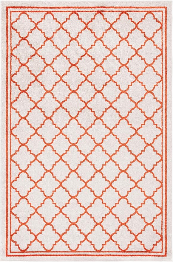SAFAVIEH Amherst Collection Area Rug - 6' x 9', Beige & Orange, Moroccan Trellis Design, Non-Shedding & Easy Care, Ideal for High Traffic Areas in Living Room, Bedroom (AMT422F)