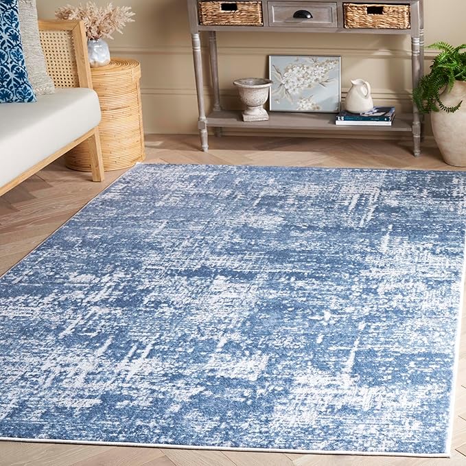 SAFAVIEH Amelia Collection Area Rug - 9' x 12', Ivory & Steel Blue, Modern Abstract Design, Non-Shedding & Easy Care, Ideal for The Living Room, Dining, Bedroom (ALA700D)