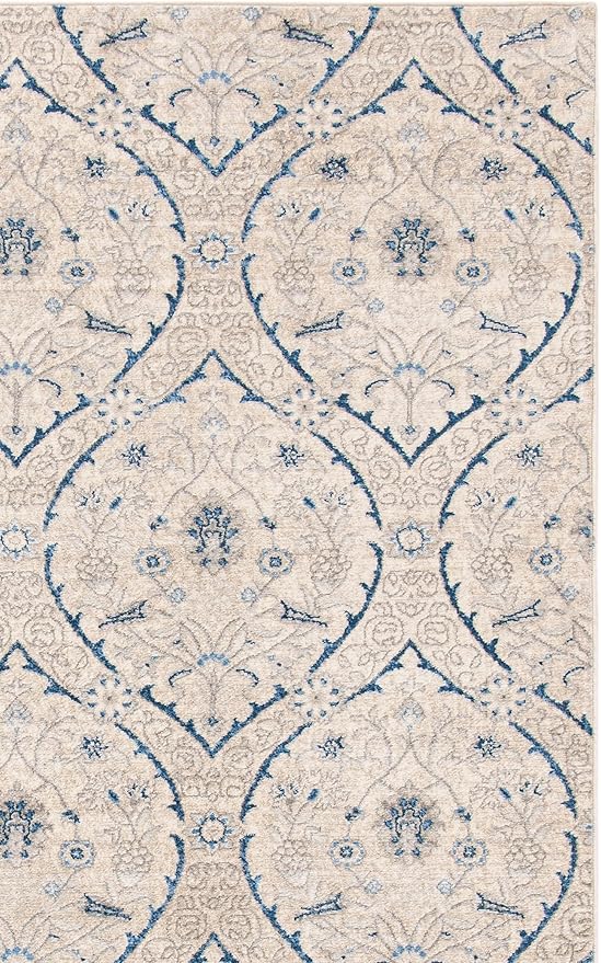 SAFAVIEH Brentwood Collection Area Rug - 6' x 9', Light Grey & Blue, Floral Damask Ogee Trellis Design, Non-Shedding & Easy Care, Ideal for High Traffic Areas in Living Room, Bedroom (BNT860G)
