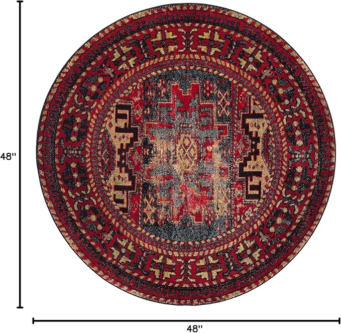 SAFAVIEH Vintage Hamadan Collection 4' Round Red/Multi VTH213A Traditional Oriental Living Room Dining Bedroom Foyer Area Rug
