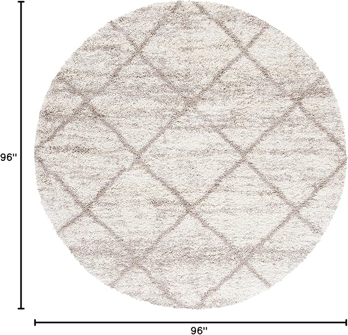 SAFAVIEH Hudson Shag Collection Area Rug - 8' Round, Multi Ivory & Beige, Modern Trellis Design, Non-Shedding & Easy Care, 2-inch Thick Ideal for High Traffic Areas in Living Room, Bedroom (SGH281H)
