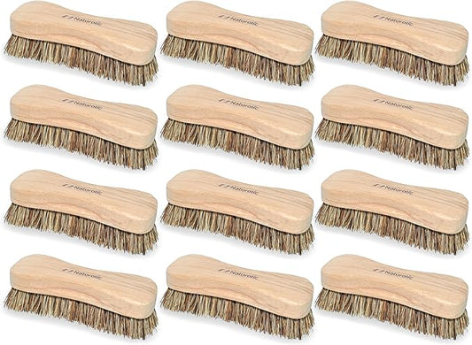 All-Natural Wooden Scrub Brush | Wooden Handle | Palmyra Bristle Brush for Cleaning (Palmyra Bristle Brush Set of 12)