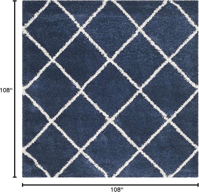SAFAVIEH Hudson Shag Collection Area Rug - 9' Square, Navy & Ivory, Modern Trellis Design, Non-Shedding & Easy Care, 2-inch Thick Ideal for High Traffic Areas in Living Room, Bedroom (SGH281C)