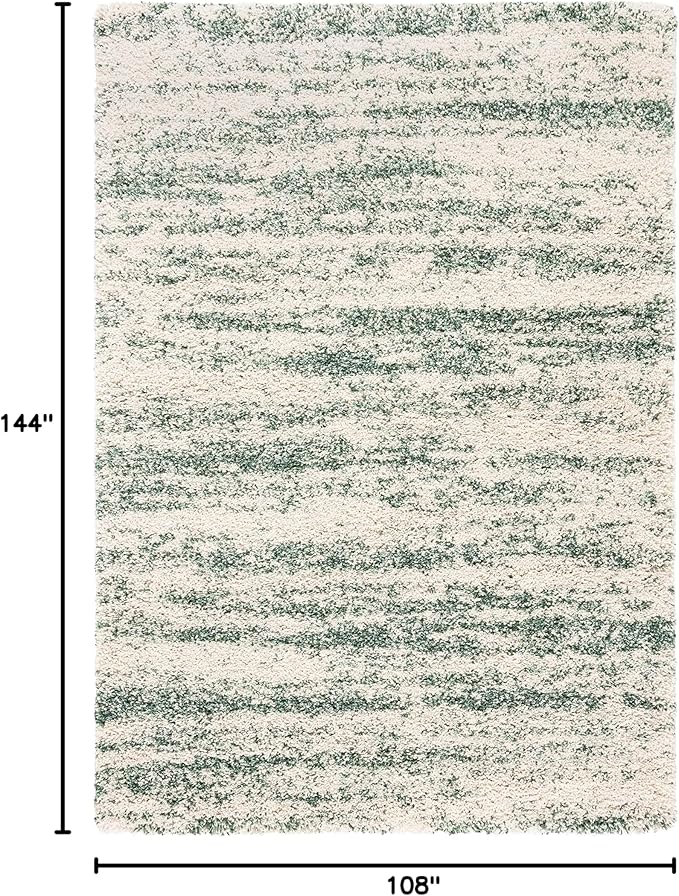 SAFAVIEH Hudson Shag Collection Area Rug - 9' x 12', Ivory & Green, Modern Design, Non-Shedding & Easy Care, 2-inch Thick Ideal for High Traffic Areas in Living Room, Bedroom (SGH206Y)