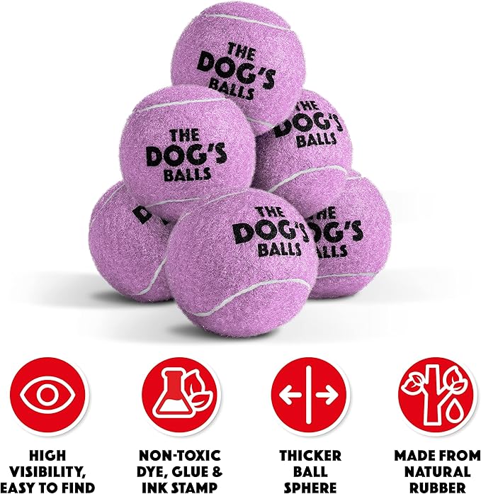 The Little Dog’s Balls Dog Tennis Balls for Small Dogs & Puppies, Lilac, 6-Pack - Non-Abrasive Felt Fetch Balls, Tough Rubber Core, Float in Water
