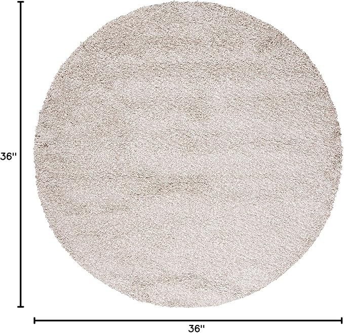 SAFAVIEH Santa Monica Shag Collection Accent Rug - 3' Round, Beige, Non-Shedding & Easy Care, 2-inch Thick, Ideal for The Living Room, Dining Room, Bedroom (SGN725-1313-3R)