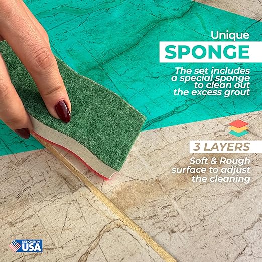 Pentausa Premixed Acrylic Sanded Tile Grout Repair Kit - Ready to Use Grout Renew Filler for Bathroom, Shower, & Kitchen Tile with Grout Removal Tool, Applicator & Sponge, (8.8 Oz - 250gr) (Beige)