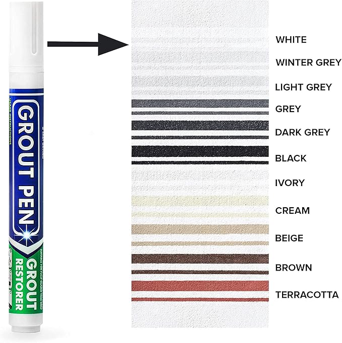 Grout Pen Tile Paint Marker: Waterproof Grout Colorant and Sealer Pen to Renew, Repair, and Refresh Tile Grout - Cleaner Coating Stain Pens - 2 Pack, 5mm Narrow Terracotta and 5mm Narrow White Tip