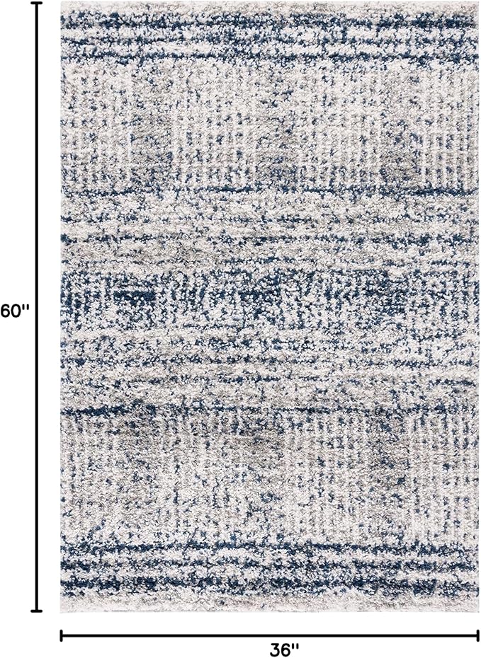 SAFAVIEH Jericho Shag Collection Accent Rug - 3' x 5', Navy & Ivory, Non-Shedding & Easy Care, 1.2-inch Thick, Ideal for The Living Room, Dining Room, Bedroom (JER100N-3)