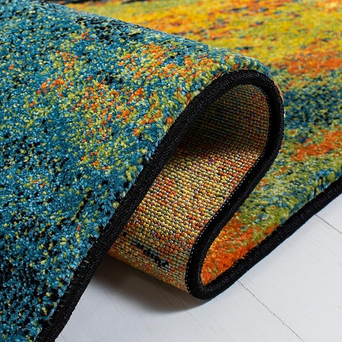 SAFAVIEH Galaxy Collection Area Rug - 5'3" x 7'6", Blue & Yellow, Modern Abstract Design, Non-Shedding & Easy Care, Ideal for High Traffic Areas in Living Room, Bedroom (GAL117L)