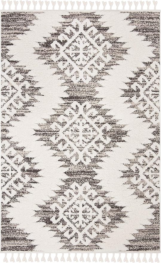 SAFAVIEH Moroccan Tassel Shag Collection Accent Rug - 4' x 6', Ivory & Brown, Boho Design, Non-Shedding & Easy Care, 2-inch Thick Ideal for High Traffic Areas in Foyer, Living Room, Bedroom (MTS652A)
