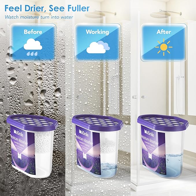 Moisture Absorbers 6 Packs, 10.8OZ Lavender Vanilla Efficient Humidity Absorber ＆ Odor Eliminator Boxes, Refillable Car Dehumidifier for Closet, Bathroom, Basement＆ RV