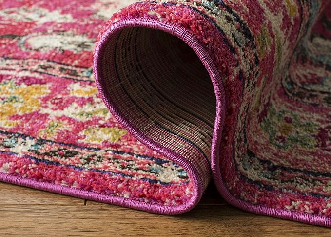 SAFAVIEH Monaco Collection 8' Round PinkMulti MNC243D Boho Chic Medallion Distressed Non-Shedding Living Room Dining Bedroom Foyer Area Rug