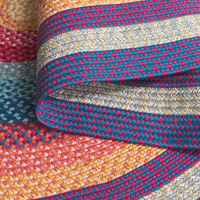 SAFAVIEH Washable Rug Outdoor Braided Collection - 5' x 8' Oval, Red & Orange, Handmade & Reversible, Non-Shedding & Easy to Clean, Ideal for Patio, Backyard, Mudroom (BRD308Q)