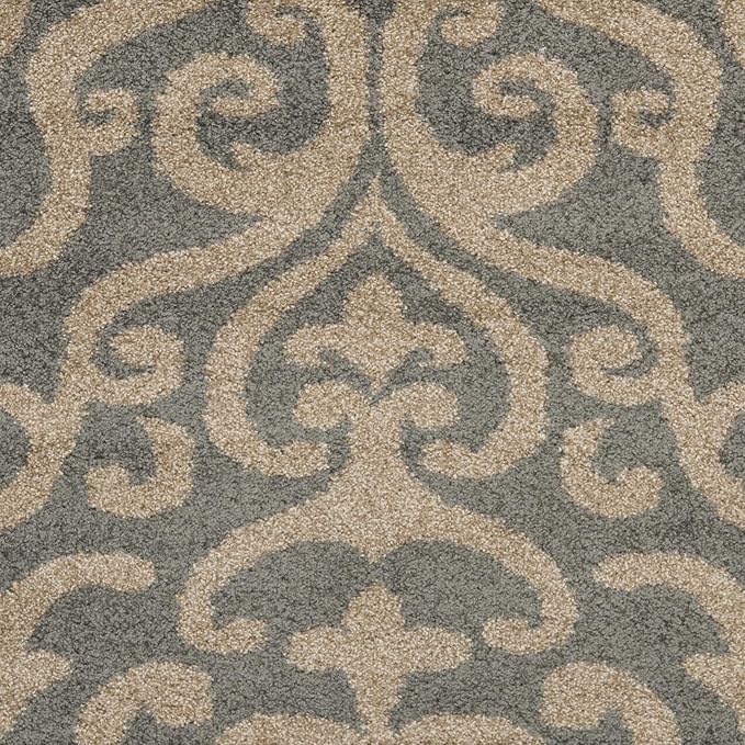 SAFAVIEH Florida Shag Collection Runner Rug - 2'3" x 7', Grey & Beige, Damask Design, Non-Shedding & Easy Care, 1.2-inch Thick Ideal for High Traffic Areas in Living Room, Bedroom (SG462-8013)
