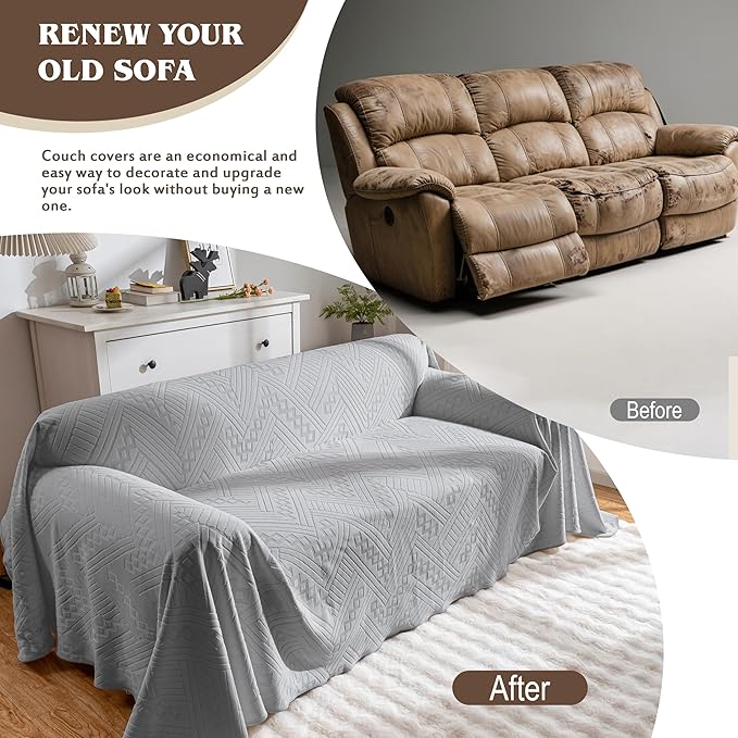 Waterproof Sofa Slipcovers, Reversible, Pet-Friendly, Washable and Anti-Slip Couch Cover with 3 Cushions for Dogs and Cats (71×134in/Light Grey)