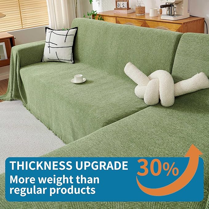 HAOMAIJIA Non Slip Couch Cover Sofa Covers for 3 Cushion Couch Washable sectional Couch Covers for Dogs pet Furniture Protector Couch Cover Blanket for Living Room (sage Green, 91"x134")