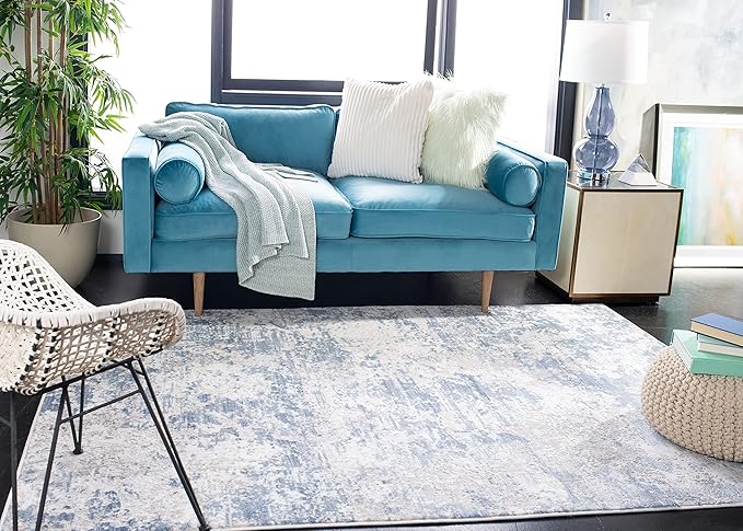 SAFAVIEH Amelia Collection X-Large Area Rug - 11' x 15', Grey & Blue, Modern Abstract Design, Non-Shedding & Easy Care, Ideal for High Traffic Areas in Living Room, Bedroom (ALA705F)