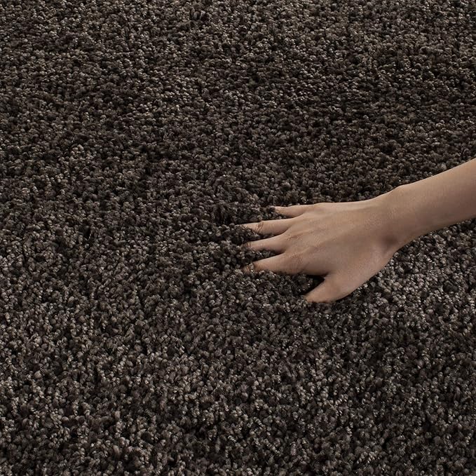 SAFAVIEH Santa Monica Shag Collection 6'7" x 9'6" Mushroom SGN725 Solid Non-Shedding Living Room Bedroom Dining Room Entryway Plush 2-inch Thick Area Rug