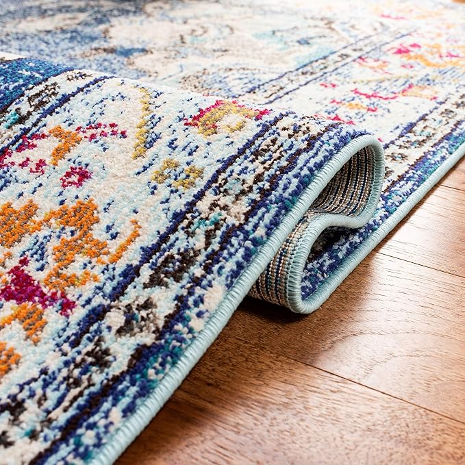 SAFAVIEH Monaco Collection Runner Rug - 2'2" x 8', Navy & Light Blue, Non-Shedding & Easy to Clean, Distressed Medallion Design, Ideal for Hallway, Foyer, Entryway, Kitchen, Bedroom (MNC243N)