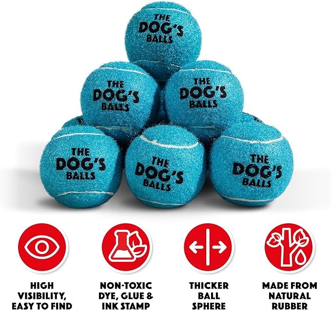 The Dog's Balls Dog Tennis Balls for Dogs, Blue, 12-Pack - Non-Abrasive Felt Fetch Balls, Tough Rubber Core, Float in Water, Fits Standard Launchers
