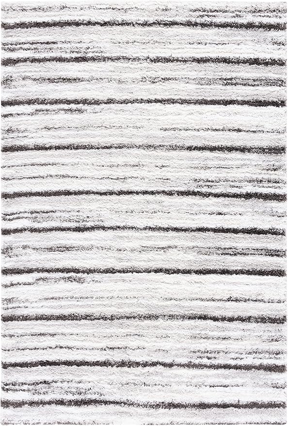 SAFAVIEH Berber Shag Collection Accent Rug - 4'5" x 6'5", Grey & Dark Grey, Stripe Design, Non-Shedding & Easy Care, 1.25-inch Thick Ideal for High Traffic Areas in Living Room, Bedroom (BER565F)