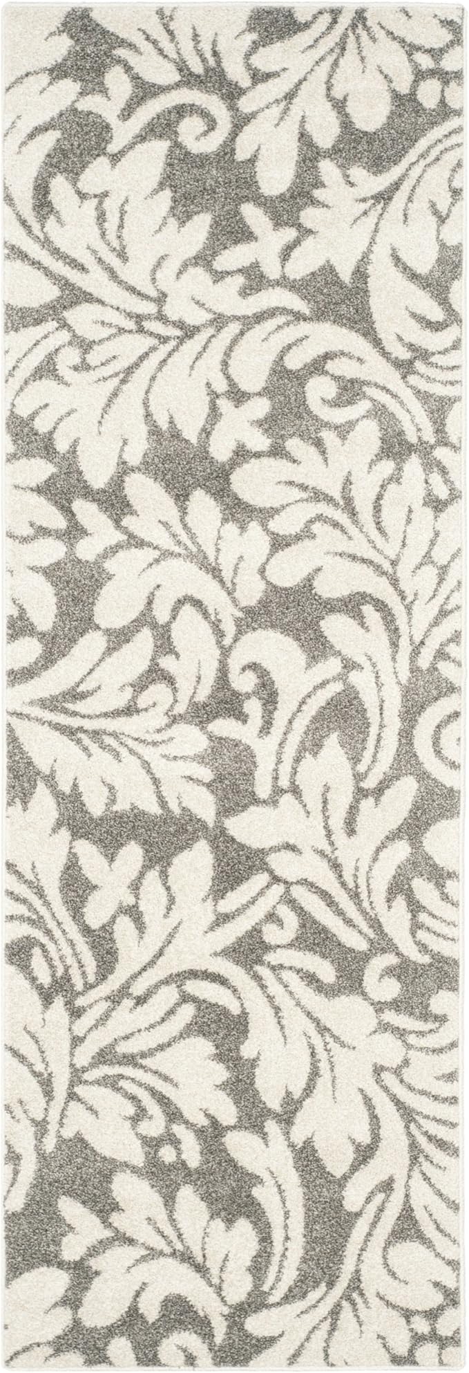 SAFAVIEH Amherst Collection Runner Rug - 2'3" x 11', Dark Grey & Beige, Floral Design, Non-Shedding & Easy Care, Ideal for High Traffic Areas in Living Room, Bedroom (AMT425R)