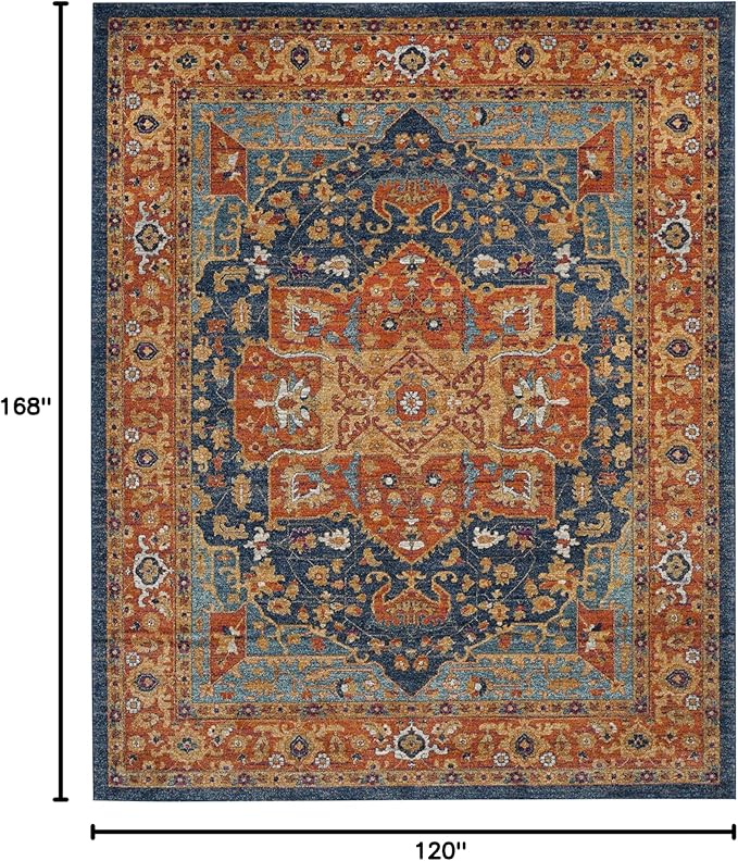 SAFAVIEH Evoke Collection 10' x 14' Blue/Orange EVK275C Oriental Medallion Distressed Non-Shedding Living Room Bedroom Dining Home Office Area Rug