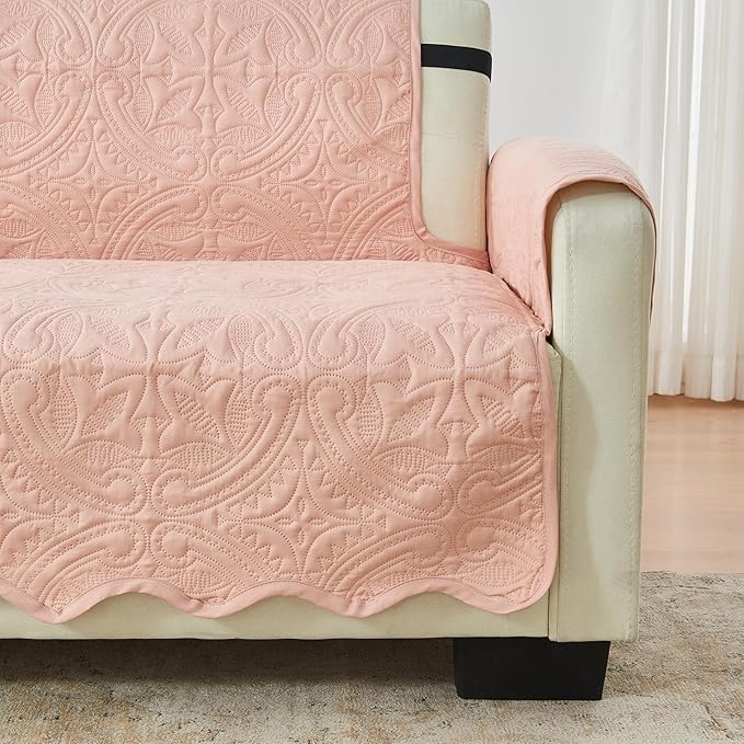 Reversible Recliner Chair Cover - Washable Slipcover Furniture Protector with Elastic Straps - Furniture Cover for Dogs, Kids, and Pets - Quilted & Stitched Detail (Recliner, Dusty Rose / Taupe)