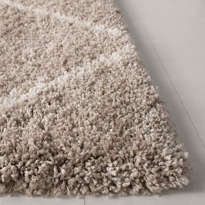 SAFAVIEH Hudson Shag Collection Runner Rug - 2'3" x 14', Beige & Ivory, Modern Trellis Design, Non-Shedding & Easy Care, 2-inch Thick Ideal for High Traffic Areas in Living Room, Bedroom (SGH281S)