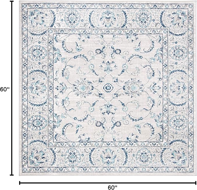 SAFAVIEH Brentwood Collection Area Rug - 5' Square, Light Grey & Blue, Oriental Floral Scroll Design, Non-Shedding & Easy Care, Ideal for High Traffic Areas in Living Room, Bedroom (BNT854G)