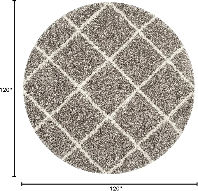 SAFAVIEH Hudson Shag Collection 10' Round Grey/Ivory SGH281B Modern Diamond Trellis Non-Shedding Living Room Bedroom Dining Room Entryway Plush 2-inch Thick Area Rug