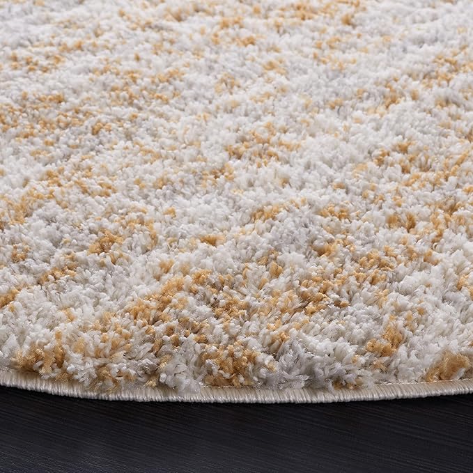 SAFAVIEH Berber Shag Collection Area Rug- 5'5" Round, Ivory & Light Gold, Non-Shedding & Easy to Clean, Plush Thick Pile, Ideal for Living Room, Bedroom, Dining Space (BER563D)