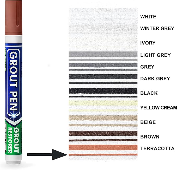Grout Pen Tile Paint Marker: Waterproof Grout Colorant and Sealer Pen to Renew, Repair, and Refresh Tile Grout - Cleaner Coating Stain Pens - 2 Pack, 5mm Narrow and 15mm Wide Tip Pen - Terracotta