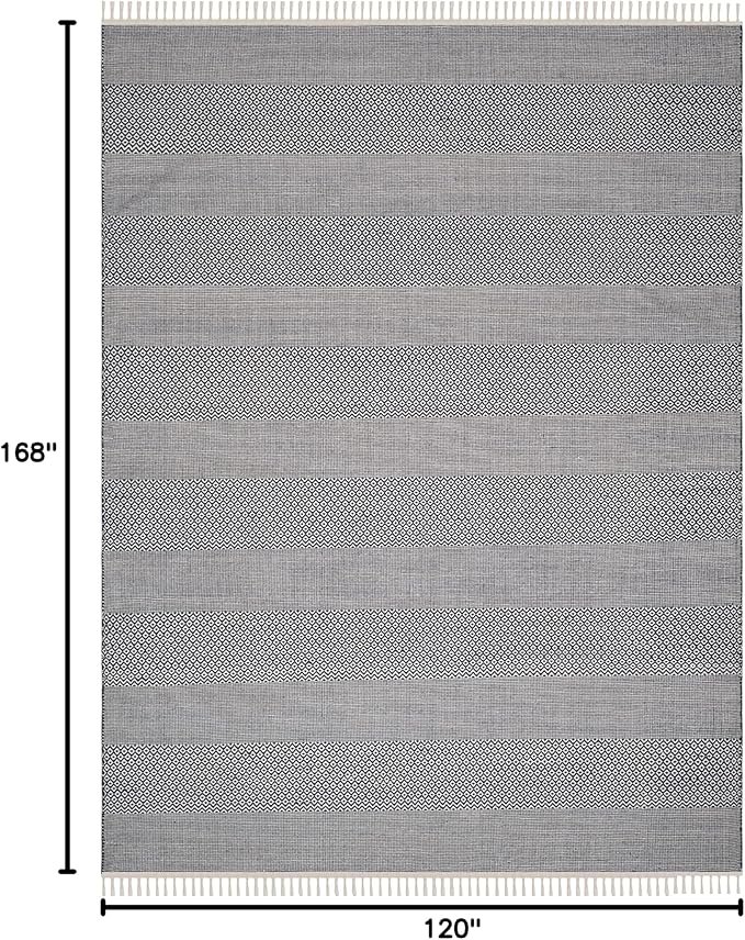 SAFAVIEH Montauk Collection Area Rug - 10' x 14', Ivory & Navy, Handmade Flat Weave Boho Farmhouse Cotton Tassel Fringe, Ideal for High Traffic Areas in Living Room, Bedroom (MTK330B)