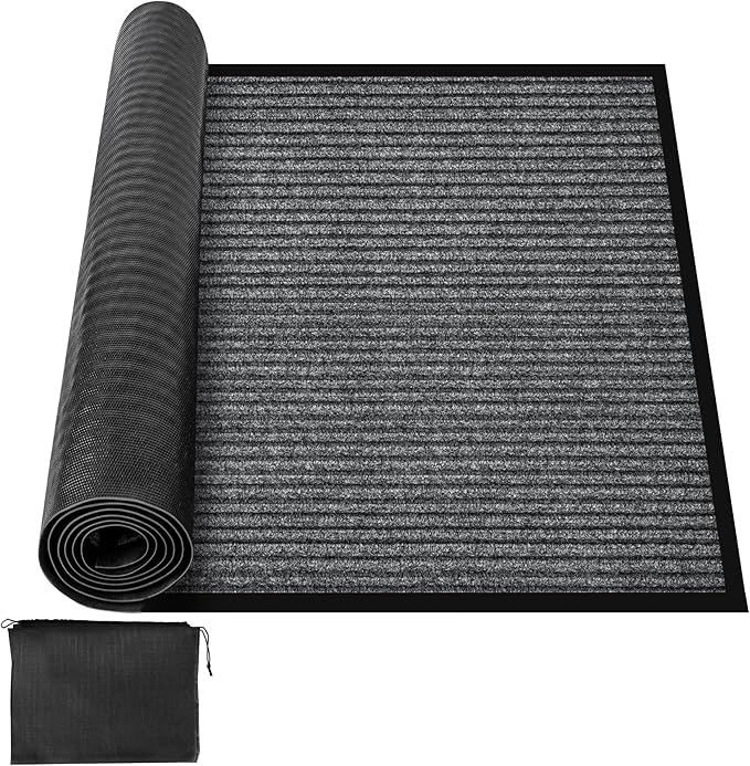 MYFAMIREA Commercial Floor Mat 3' x 6' Extra Large Front Door Industrial Rug Heavy Duty Brush Step Entrance Mat Weather Utility Rug with Non Slip Rubber Backing Low Profile for Entryway, Charcoal Grey