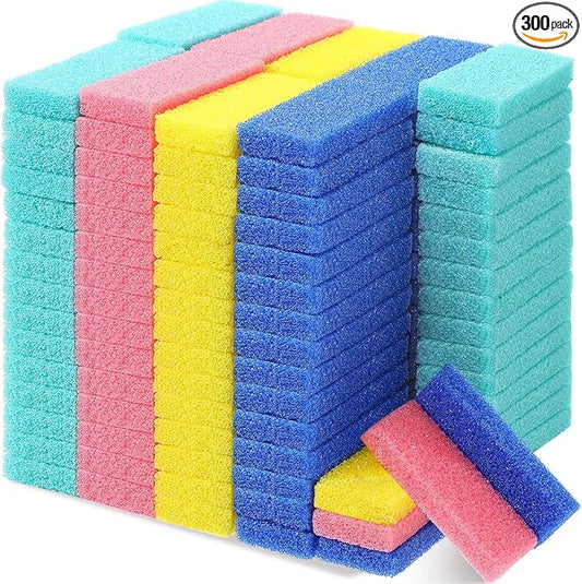 Batiyeer 300 Pcs Pumice Stone Bulk for Feet Scrubber Dead Skin Disposable Foot Pumice Foot Shower Scrubber for Heel Cuticle Callus Remover Bath Spa (Blue, Sky Blue, Pink, Yellow)