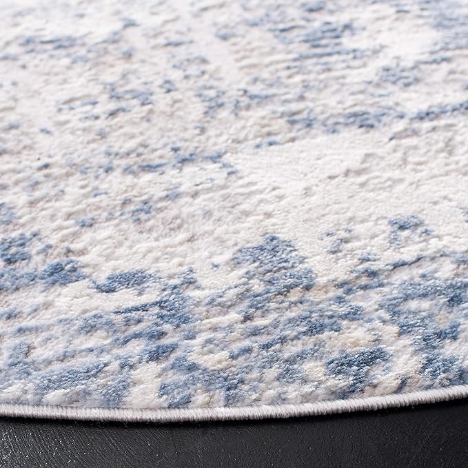 SAFAVIEH Amelia Collection Area Rug - 5' Round, Ivory & Blue, Modern Abstract Design, Non-Shedding & Easy Care, Ideal for High Traffic Areas in Living Room, Bedroom (ALA700A)