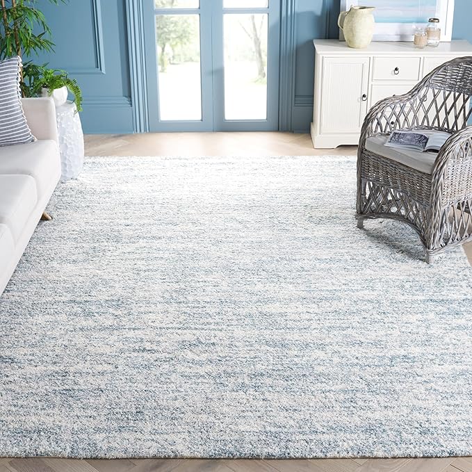 SAFAVIEH Berber Shag Collection Area Rug - 10' x 14', Ivory & Light Aqua, Contemporary Design, Ideal for High Traffic Areas in Living Room, Bedroom & Dining Room (BER563J-10)