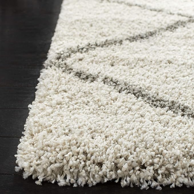 SAFAVIEH Hudson Shag Collection Area Rug - 3' Square, Ivory & Grey, Modern Trellis Design, Non-Shedding & Easy Care, 2-inch Thick Ideal for High Traffic Areas in Living Room, Bedroom (SGH281A)
