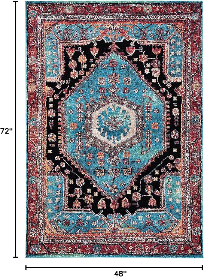 SAFAVIEH Vintage Hamadan Collection Accent Rug - 4' x 6', Turquoise & Black, Oriental Design, Non-Shedding & Easy Care, Ideal for High Traffic Areas in Entryway, Living Room, Bedroom (VTH204K)