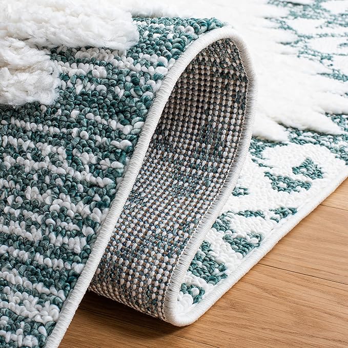 SAFAVIEH Moroccan Tassel Shag Collection Accent Rug - 4' x 6', Green & Ivory, Boho Design, Non-Shedding & Easy Care, 2-inch Thick Ideal for High Traffic Areas in Foyer, Living Room, Bedroom (MTS652Y)