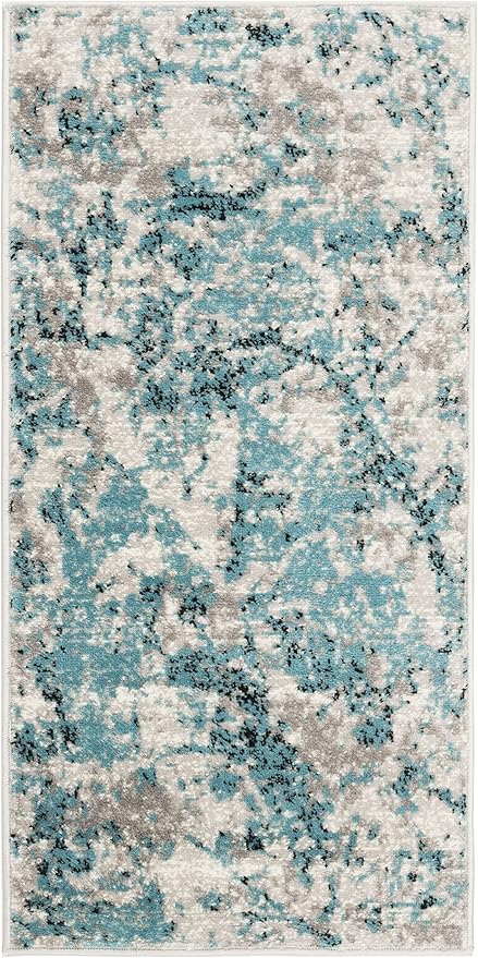 SAFAVIEH Skyler Collection 2' x 4' Blue/Ivory SKY186M Modern Abstract Non-Shedding Living Room Bedroom Accent Rug