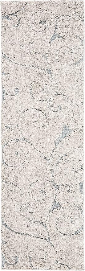 SAFAVIEH Florida Shag Collection Accent Rug - 2'3" x 5', Beige & Blue Grey, Scroll Design, Non-Shedding & Easy Care, High-Low Plush Pile, Ideal for Bedroom, Foyer, Hallway (SG455-1155)
