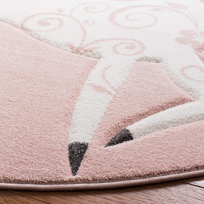 SAFAVIEH Carousel Kids Collection 8' Round Pink/Ivory CRK163P Unicorn Non-Shedding Nursery Playroom Area Rug