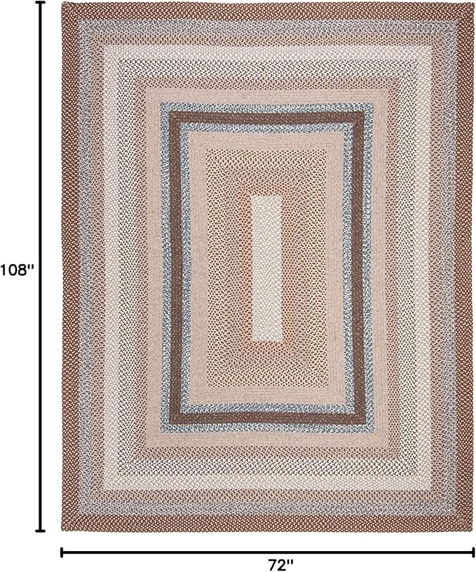 SAFAVIEH Washable Rug Outdoor Braided Collection - 6' x 9', Brown & Multi, Handmade & Reversible, Non-Shedding & Easy to Clean, Ideal for Patio, Backyard, Mudroom (BRD313A)